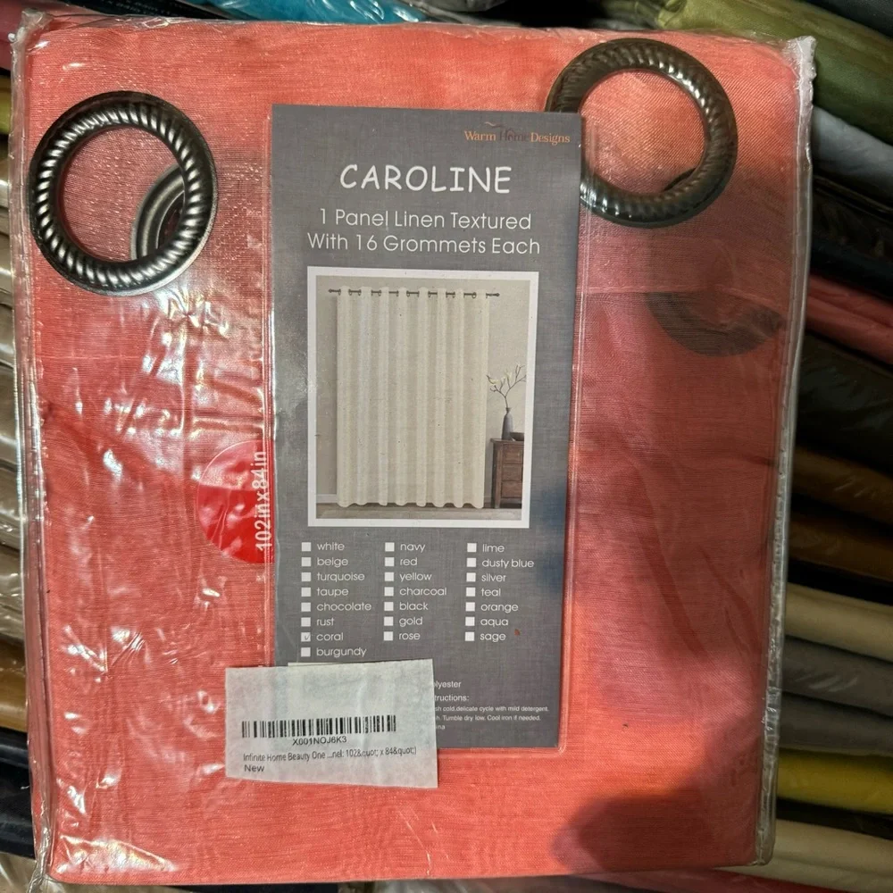 Caroline Coral 1 panel linen textured with 16 grommets each